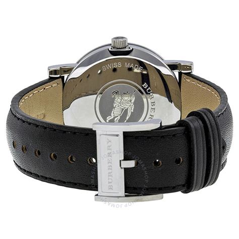 Burberry Heritage Silver Dial Stainless Steel Black Leather Men's 